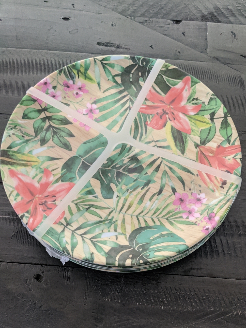 Tommy Bahama Tropical Floral Serving Platters - Green & Pink 4 Pk